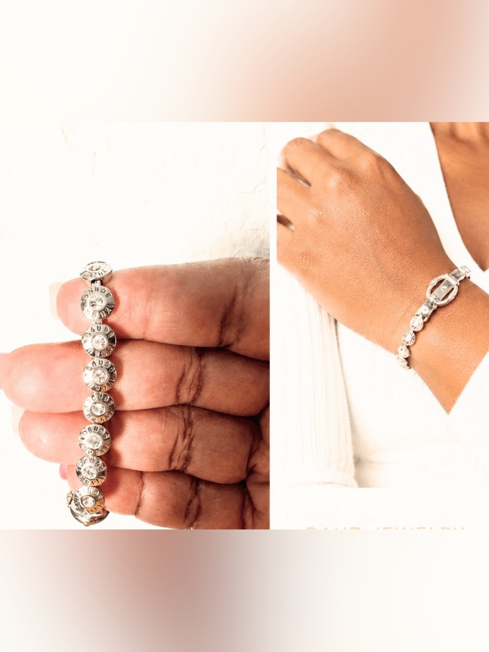 Henry Bendel Silver Crystal Logo Link Bracelet | Rhinestone Statement Bracelet